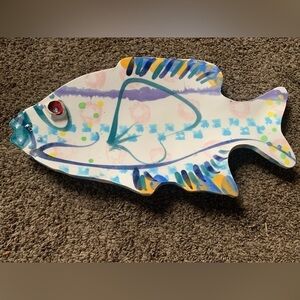 Vintage Artist Signed Ceramic Hanging Fish/Platter 9/91